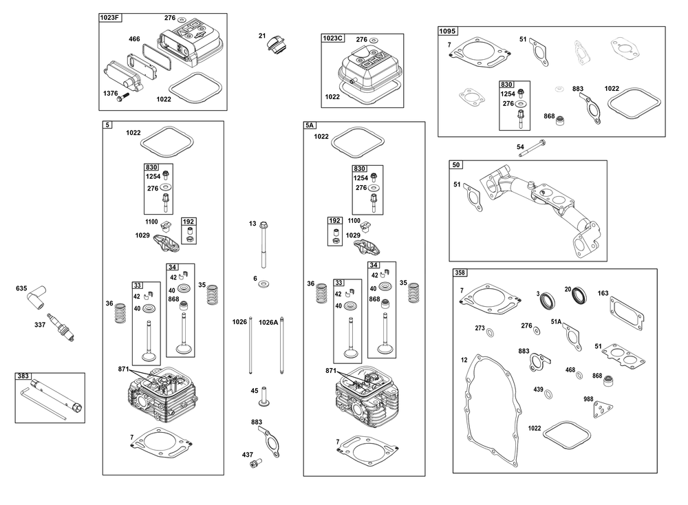 Cylinder Head Group Diagram and Parts List for 386447-0244-G1 200000 - 399999 Briggs and Stratton Engine